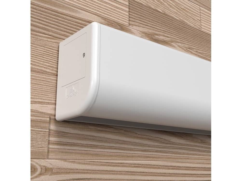 Draper Acumen E projection screen housing mounted on a wall