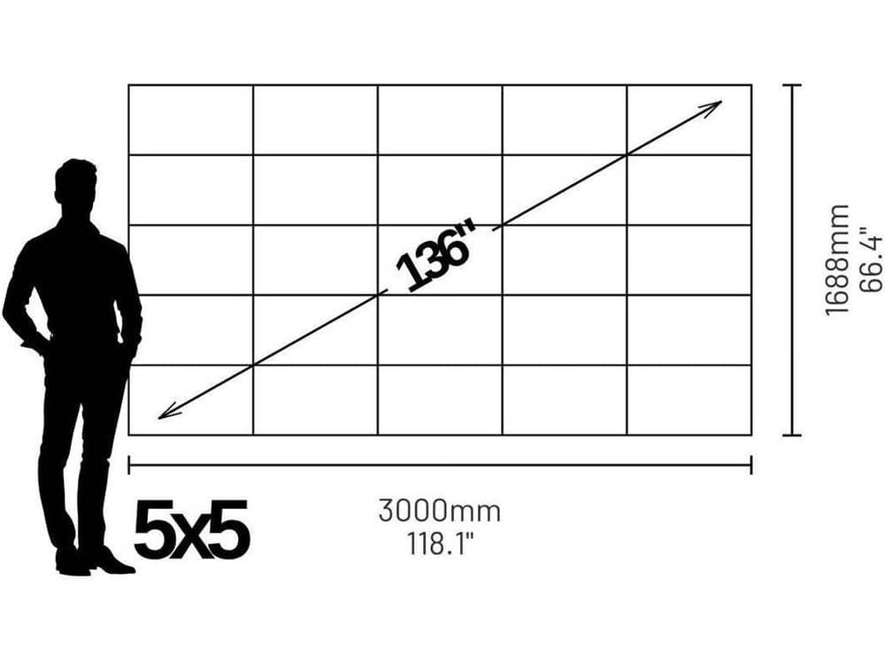 LP3050512S Phase 3840 136" 16:9 Widescreen Video Wall (1.2mm) - size and dimensions diagram