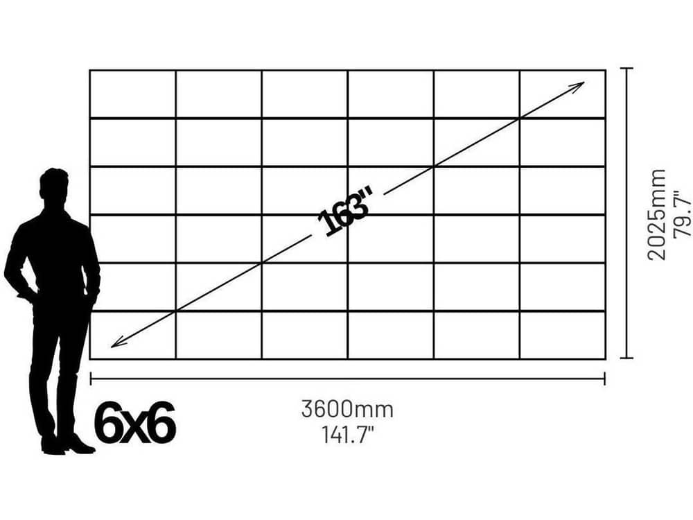 LP3060609S Phase 3840 163" 16:9 Widescreen Video Wall (0.9mm) - size and dimensions diagram