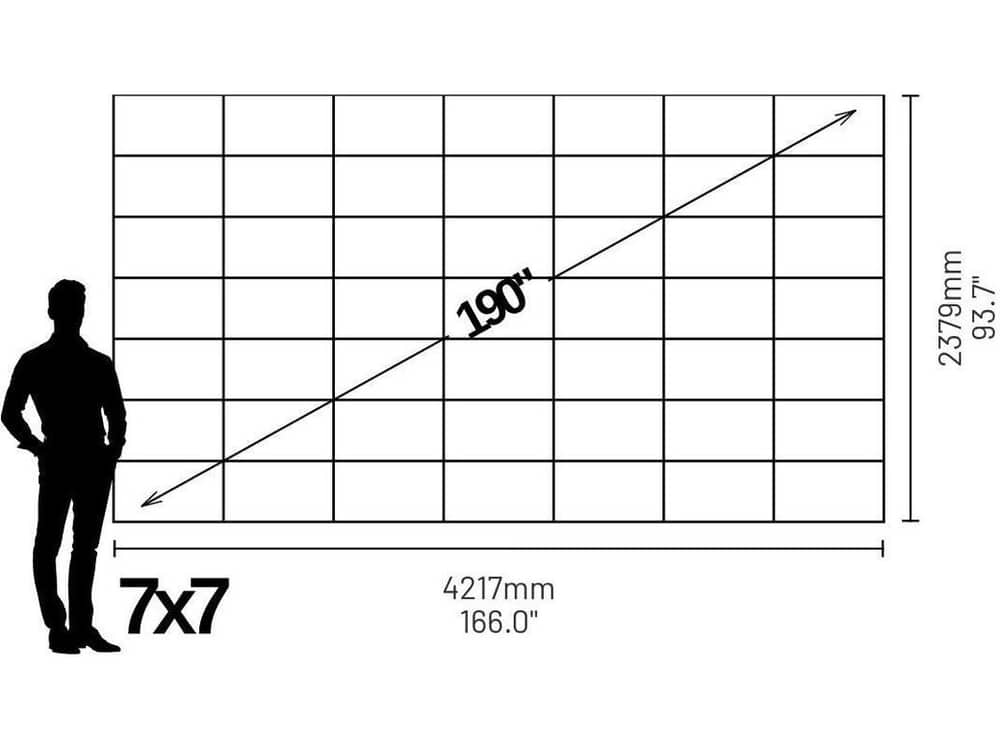 LP3070709S Phase 3840 190" 16:9 Widescreen Video Wall (0.9mm) - size and dimensions diagram