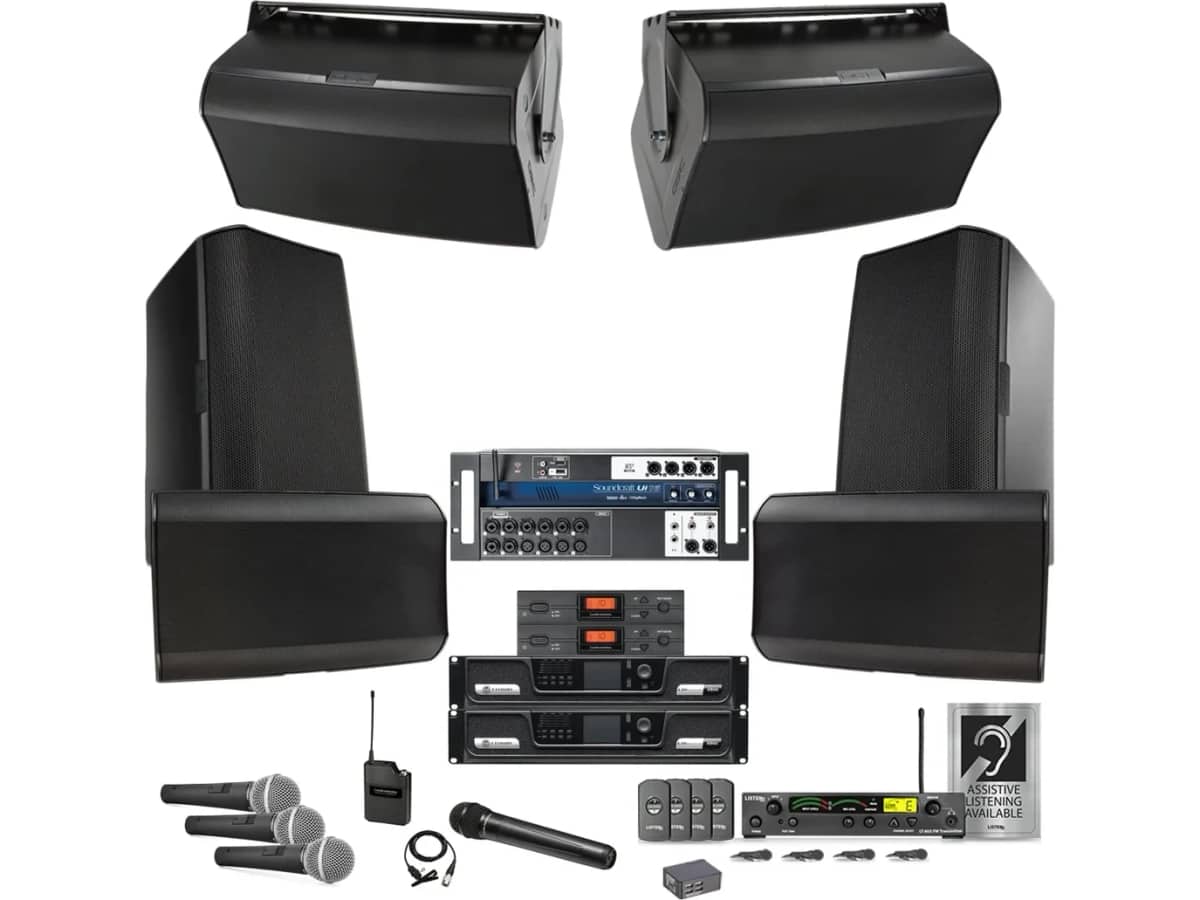 QSC Auditorium Sound System with AcousticDesign Speakers Ui16 Digital Mixer and Crown CDI Power Amplifiers