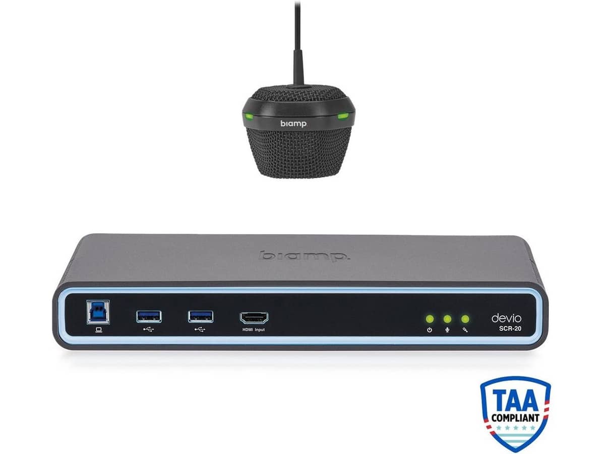 Biamp Devio SCR-20C Conference Room System with SCR-20 Hub and DCM-1 Ceiling Microphone - Black