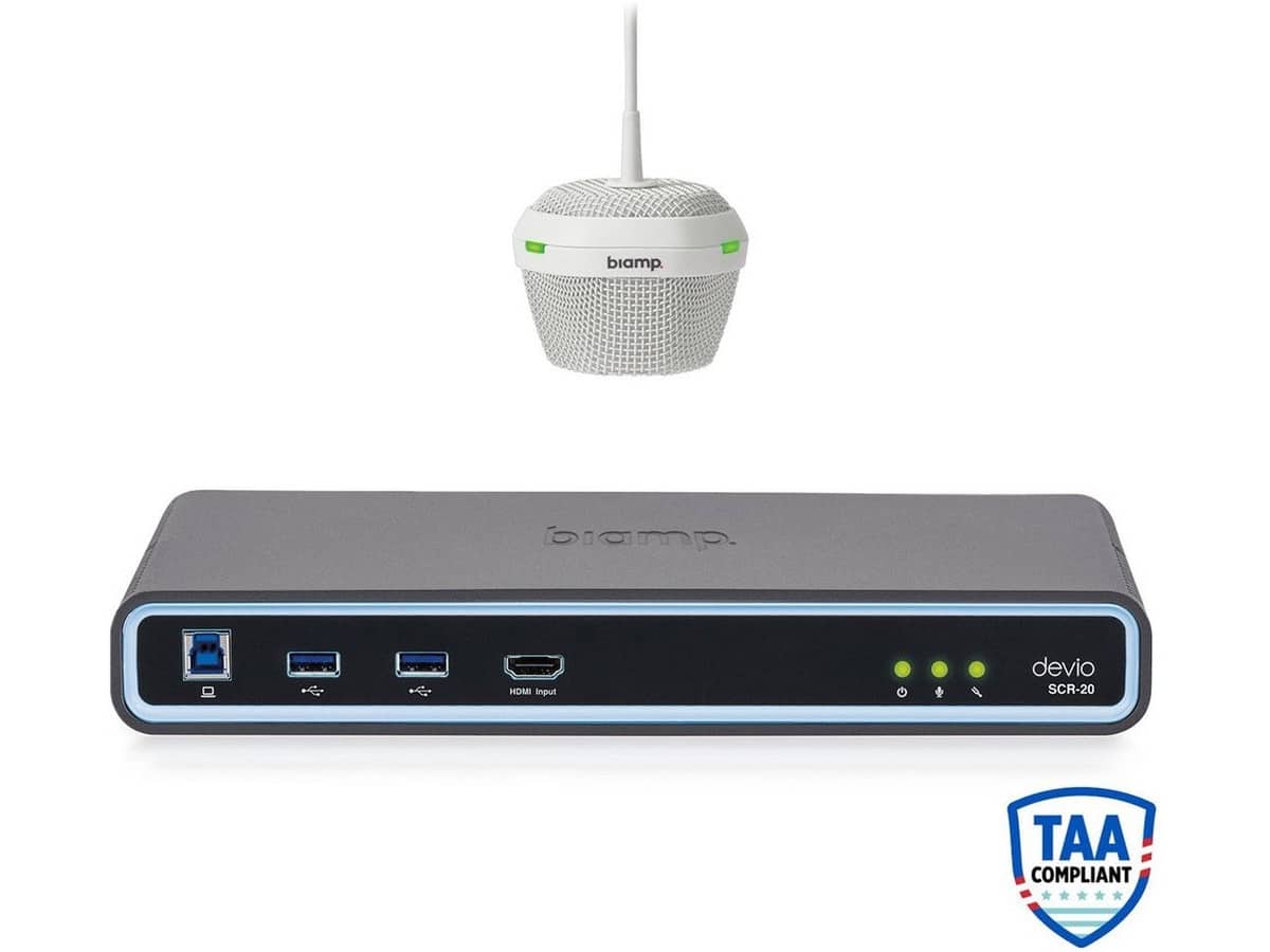 Biamp Devio SCR-20C Conference Room System with SCR-20 Hub and DCM-1 Ceiling Microphone - White
