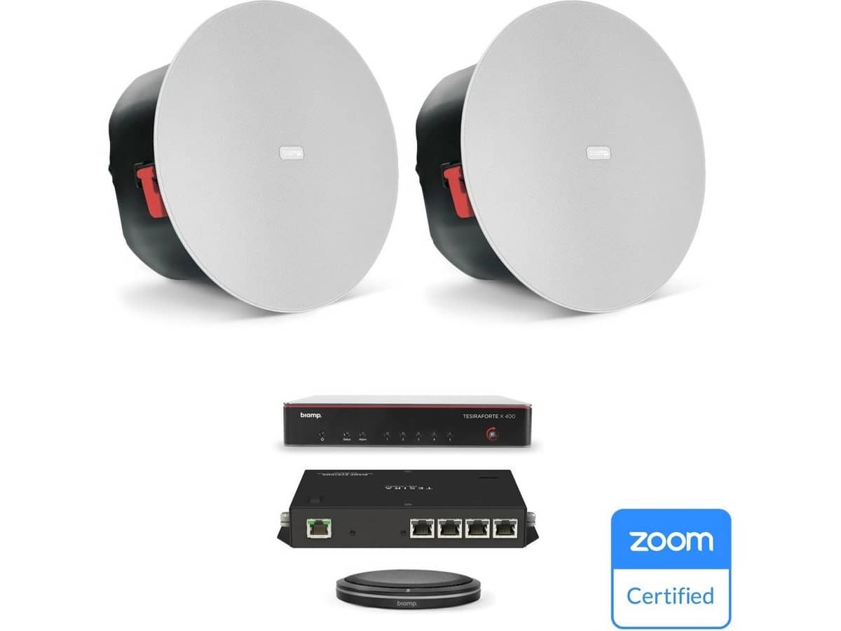 Biamp MRB-M-X400-T Medium Meeting Room Bundle with TesiraFORTÉ X 400 DSP and Black Table Microphone