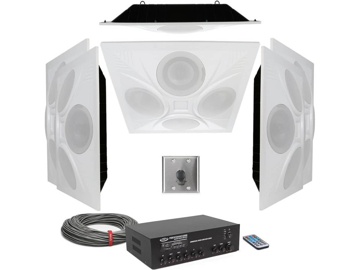 Church Fellowship Hall Sound System with 6 Ceiling Speaker Arrays and Bluetooth Mixer Amplifier