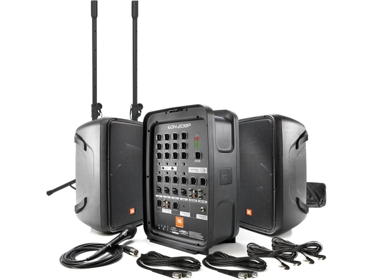 Portable Church Sound System with JBL EON208P Bluetooth PA and Speaker Stands