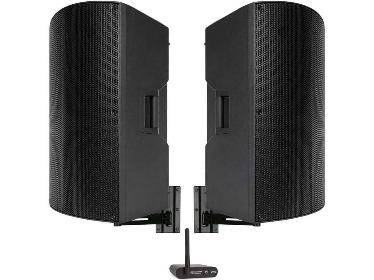 Weight Room Speaker System with 2 Pure Resonance Audio A115 15" Powered PA Speakers with Wall Mounts and BTR1 Bluetooth Receiver