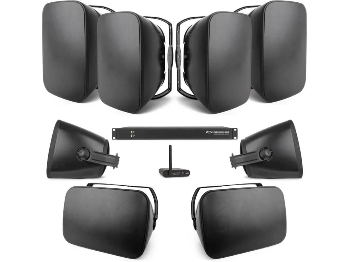 Fitness Audio System with 8 S8.1 8" Premium Outdoor Speakers, DZMA8125 8-Channel Digital Mixer Amplifier and BTR1 Bluetooth Receiver