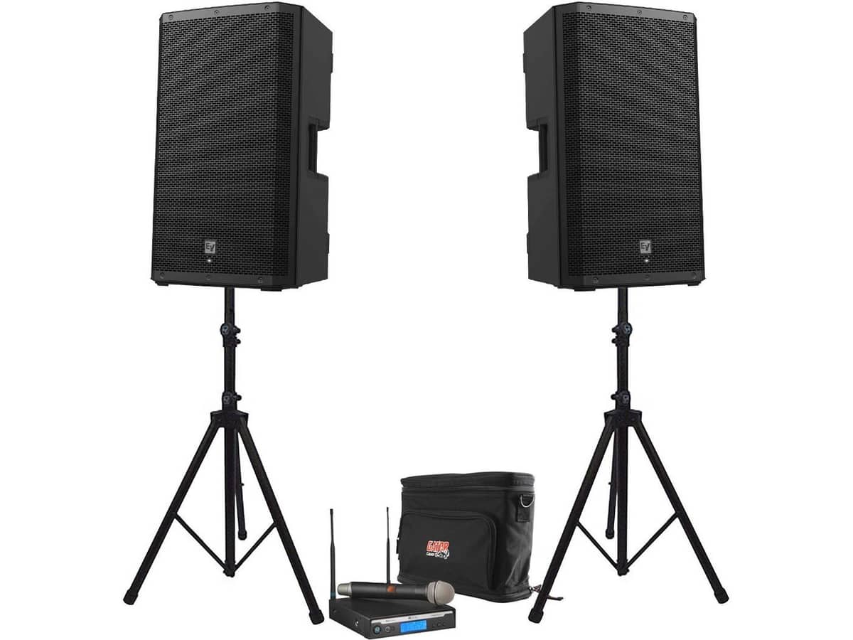Portable Gym Sound System with 2 Electro-Voice ZLX Powered Bluetooth Speakers and Wireless Handheld Microphone