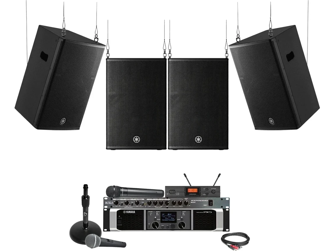 Gym Sound System with 4 Yamaha CHR15 High SPL Loudspeakers with Vertical-Horizontal Suspension Points and Steel Grilles