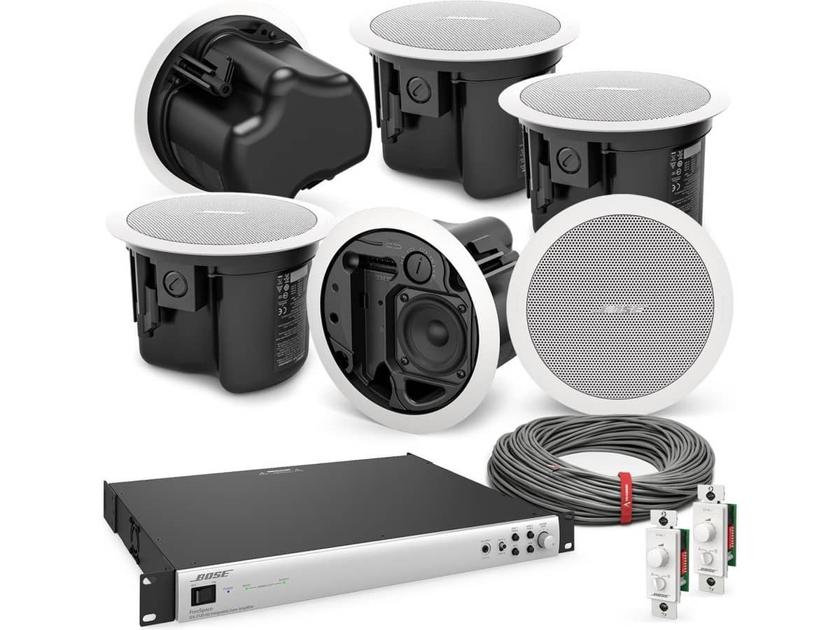 Office Sound System with 6 FreeSpace FS2C Ceiling Speakers and FreeSpace IZA 2120-HZ Integrated Zone Amplifier