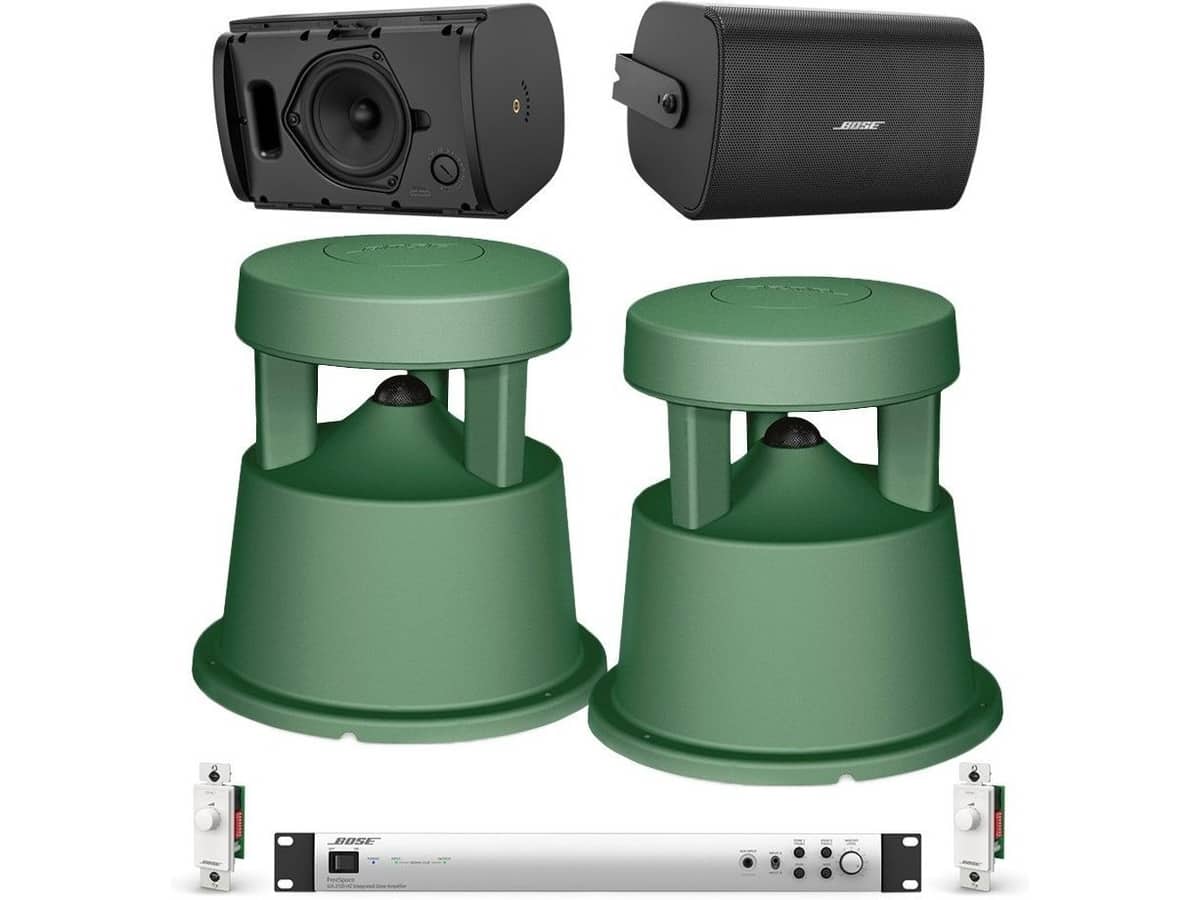 Restaurant Sound System for Outdoor Areas with 2 FreeSpace FS4SE Loudspeakers and 2 FreeSpace 360P Garden Speakers
