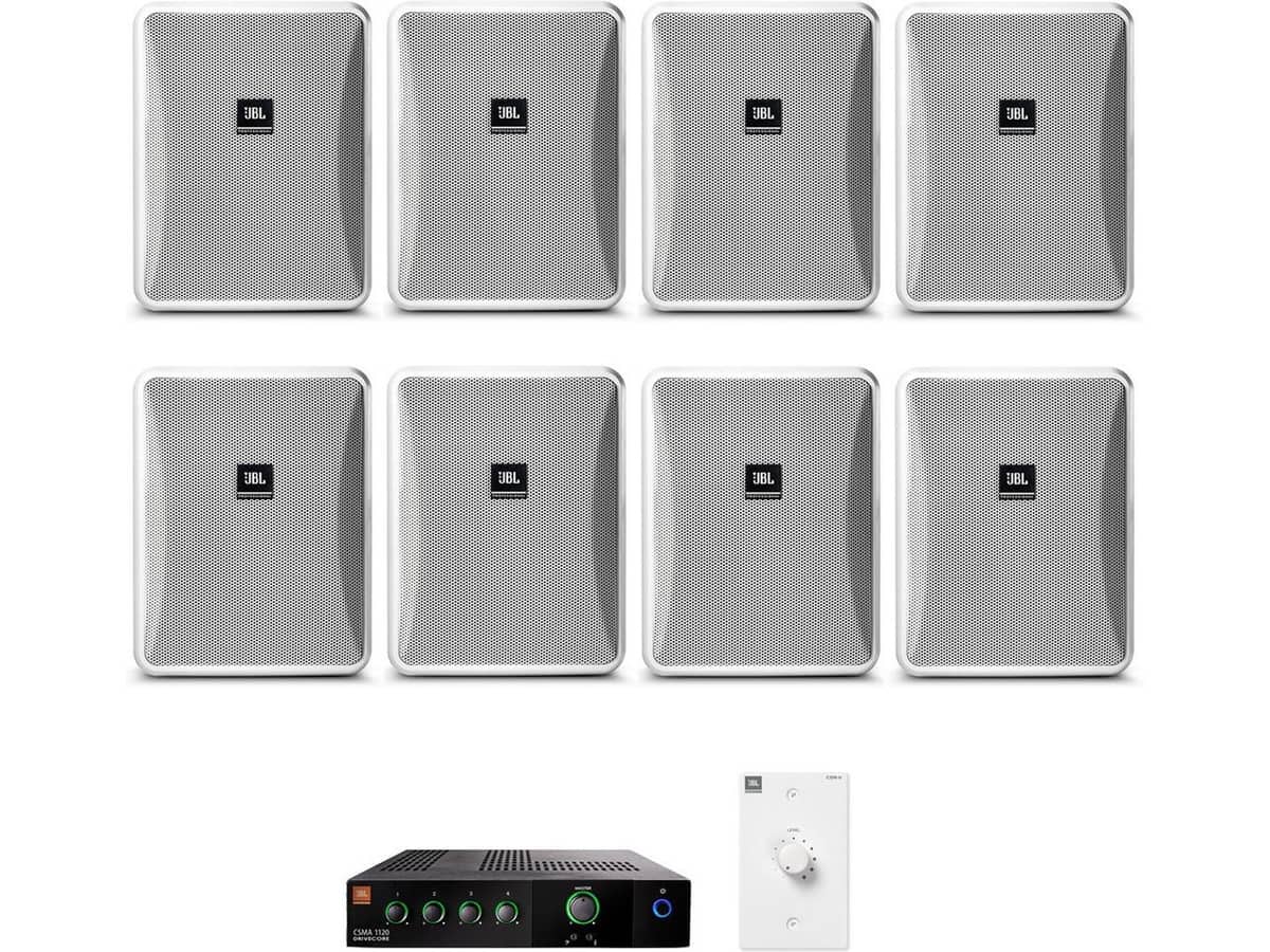 Retail Store Sound System with 8 JBL Control 25-1 Wall Mount Loudspeakers and Mixer Amplifier