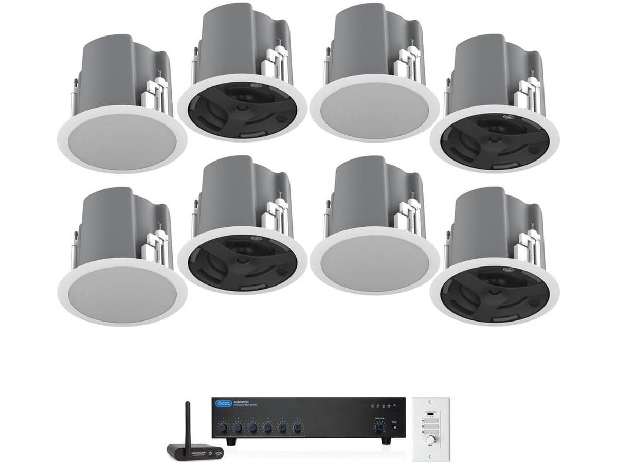 Retail Store Sound System with 8 AtlasIED FAP63T In-Ceiling Loudspeakers, AtlasIED Mixer Amplifier and Bluetooth Adapter