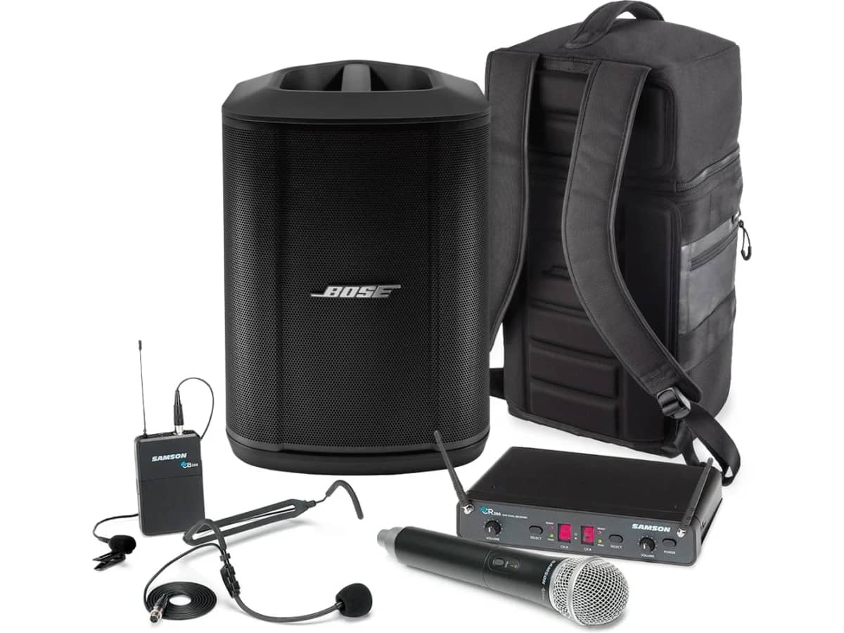 Portable Classroom Sound System Package with Bose S1 Pro+, Dual-User Wireless Microphone System and Backpack