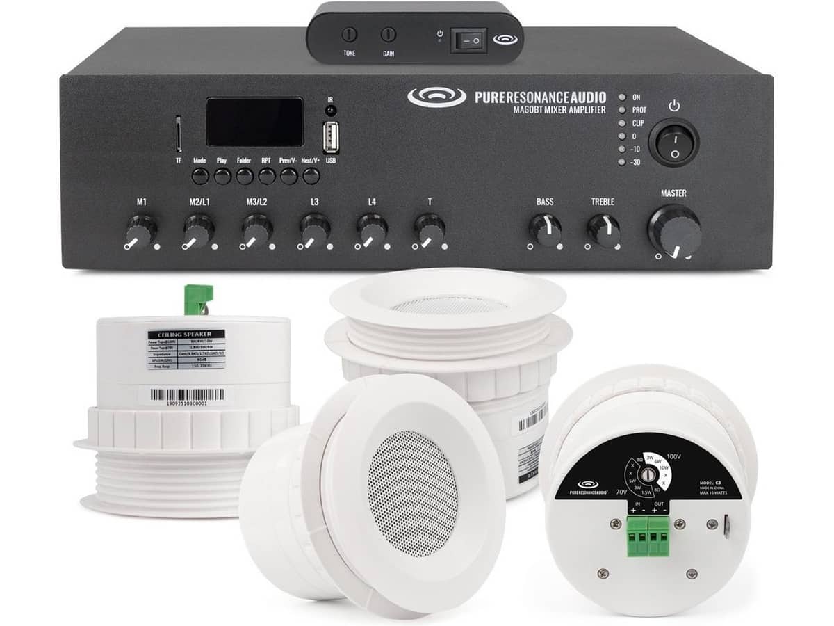 White Noise Office System with 8 C3 3" 70 Volt Ceiling Speakers, MA60BT 60W Mixer Amplifier and SMG1 Sound Masking Generator