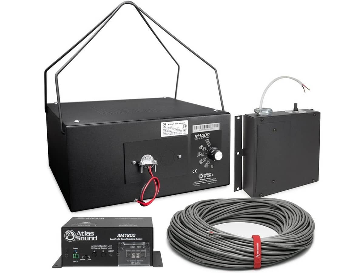 Eavesdropping Protection Privacy System for HVAC Duct and Plenum Air Space with M1000 Masking Speaker and AM1200 Sound Masking System