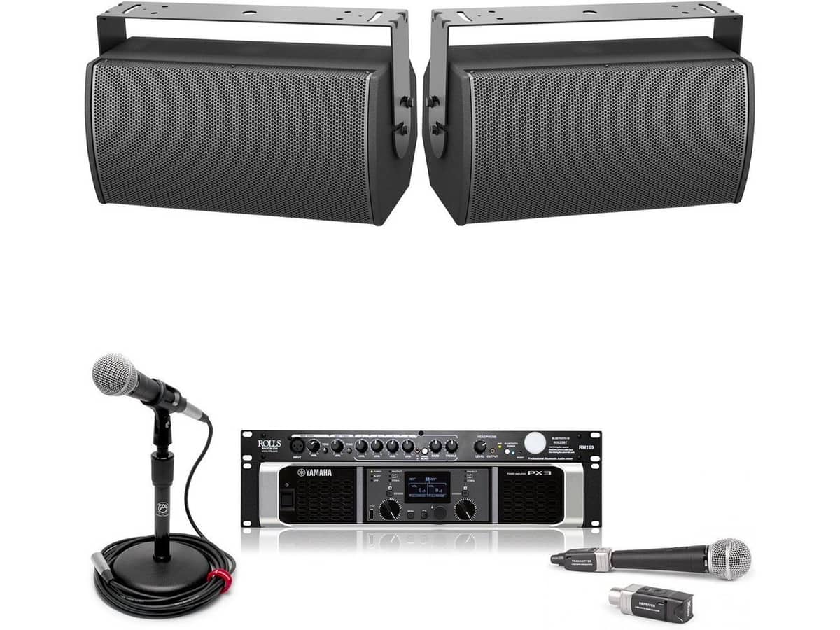 Baseball Field Sound System with 2 Bose Professional ArenaMatch All-Weather Speakers, Bluetooth Mixer and Microphones