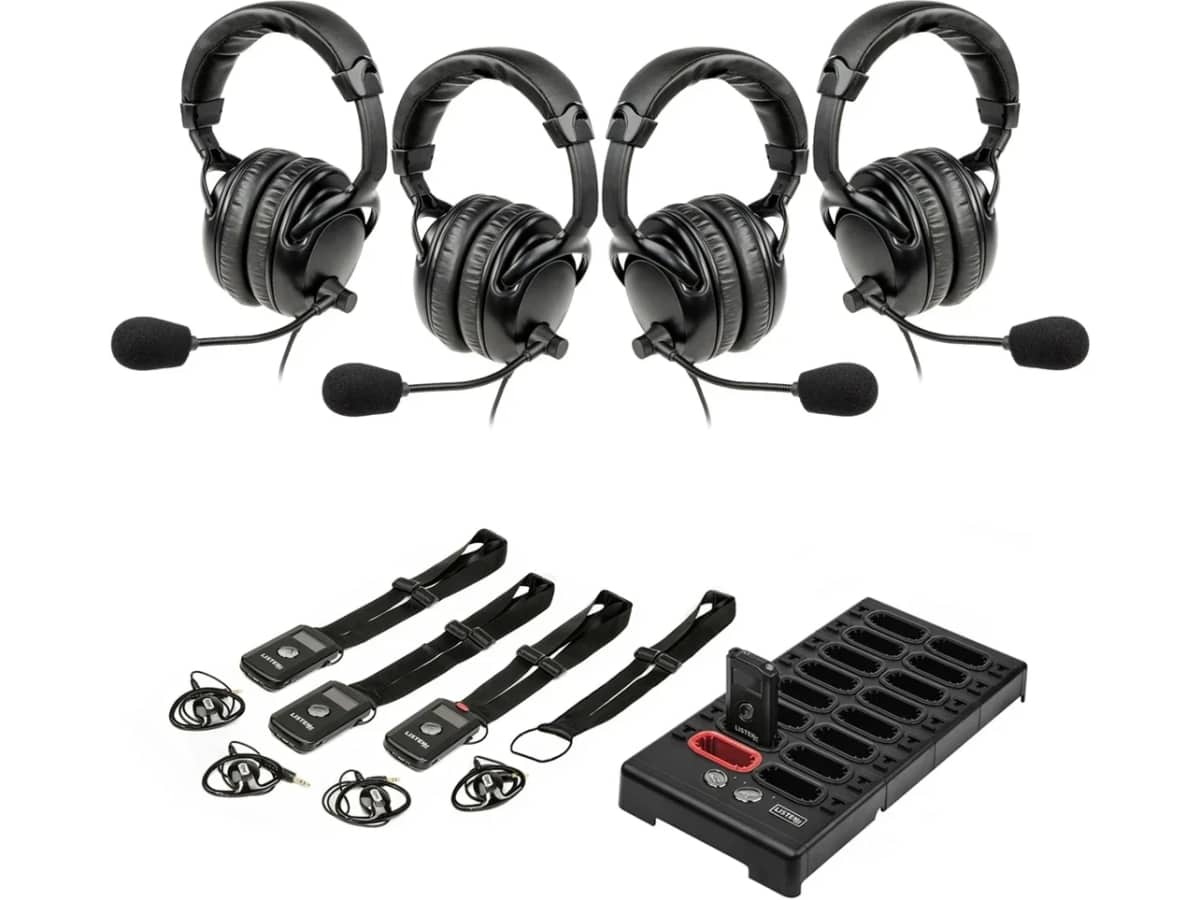 Wireless Headset Intercom System for 4 Person Two-Way Communication in Warehouses, Processing Plants and Factories