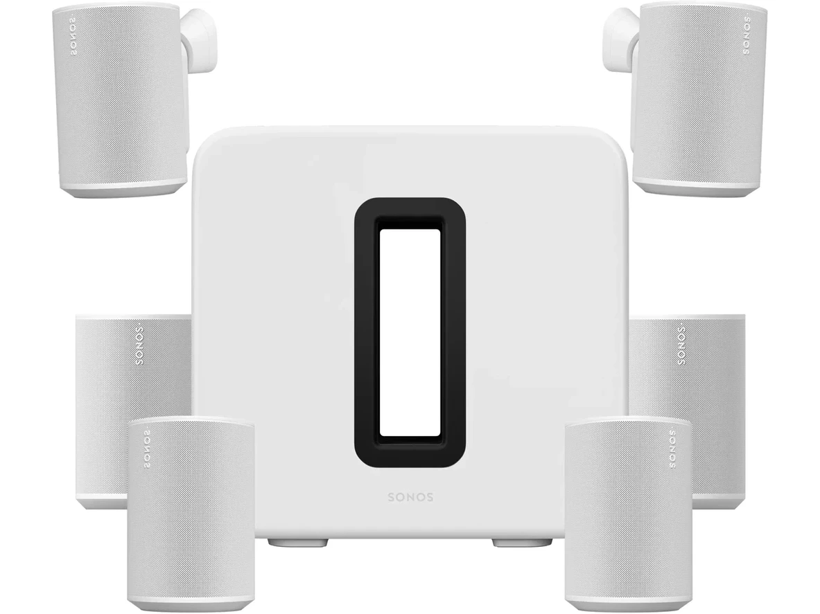 Wireless Restaurant Speaker System with 6 Sonos Era 100 Speakers with WiFi Music Streaming and Wireless Sub